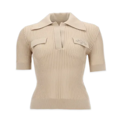 PATOU Embroidered Cotton Polo Shirt "Beige"