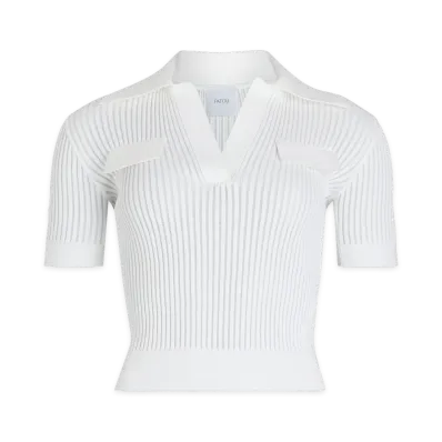 PATOU Cotton Rib-Knit Polo Top "White"