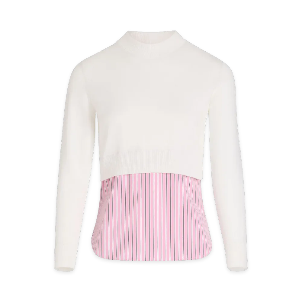 PATOU Cotton Trompe L'oeil Layered Sweater "White"