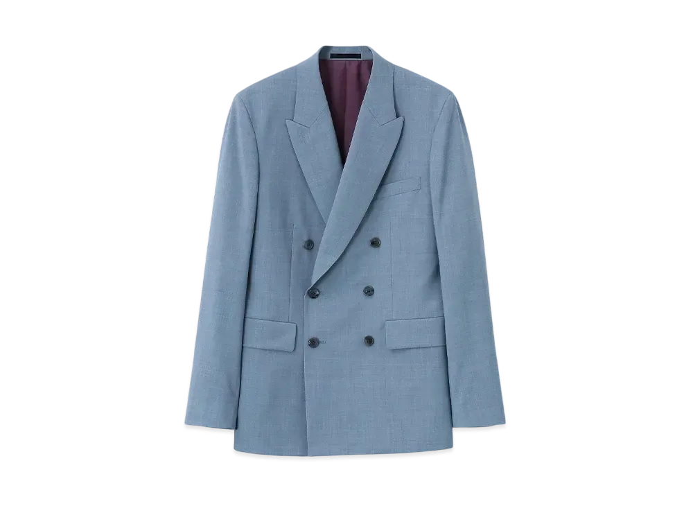 Paul Smith Solid Color Double-Breasted Jacket "GraishBlue"