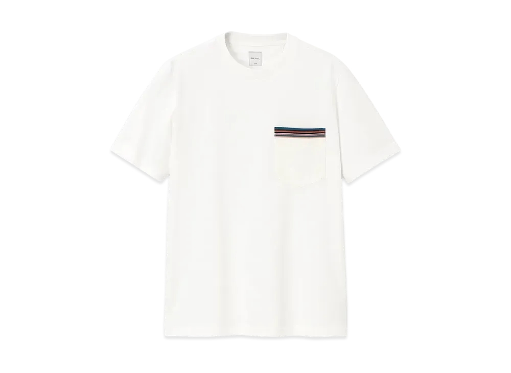 Paul Smith Signature Striped Pocket Short Sleeve Cut And Sew "White"