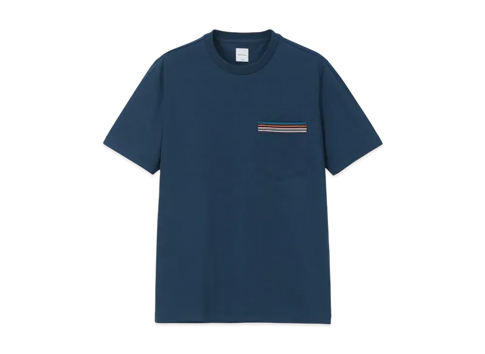 Paul Smith Signature Striped Pocket Short Sleeve Cut And Sew "Blue"