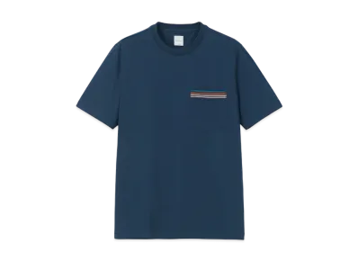 Paul Smith Signature Striped Pocket Short Sleeve Cut And Sew "Blue"
