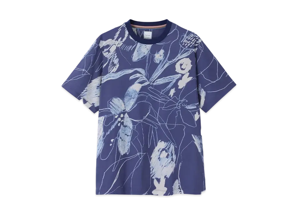 Paul Smith Sketchbook Botanical Short Sleeve Cut And Sew "DarkBlue"