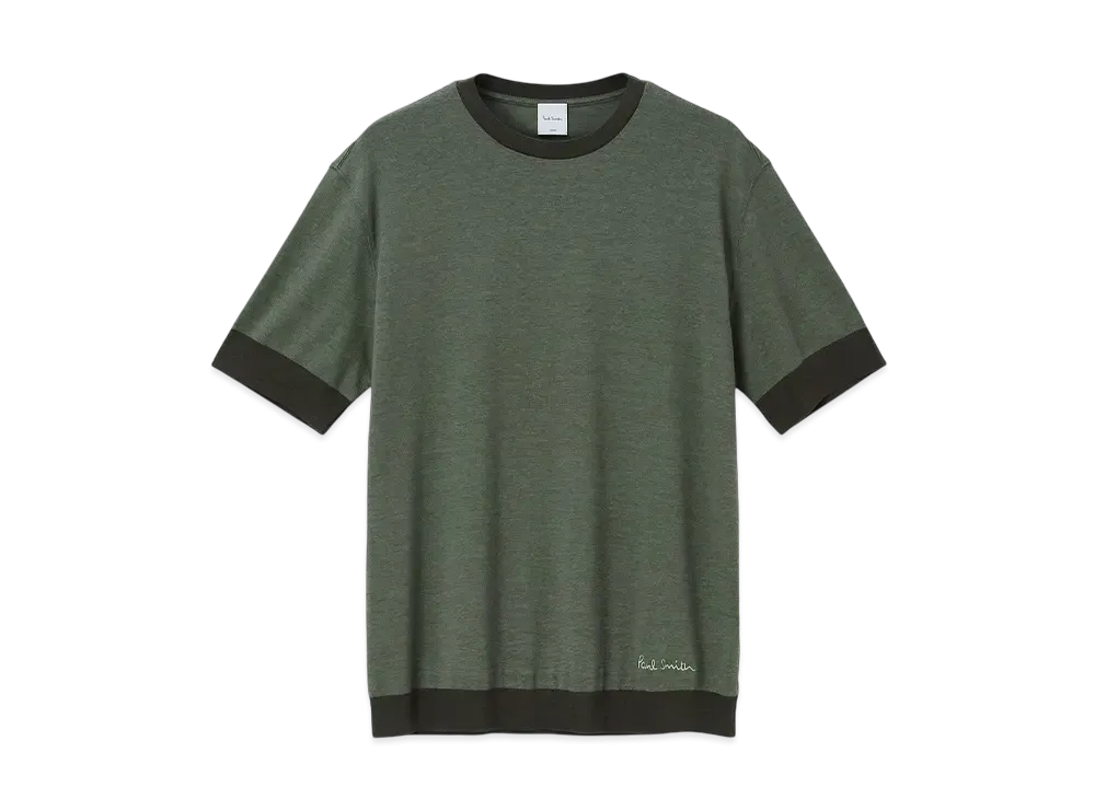 Paul Smith Contrast Rib Short Sleeve Cut And Sew "DarkGreen"