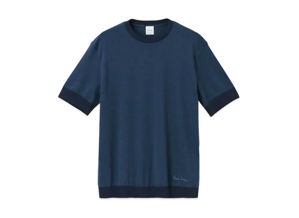 Paul Smith Contrast Rib Short Sleeve Cut And Sew "Navy"