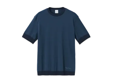 Paul Smith Contrast Rib Short Sleeve Cut And Sew "Navy"