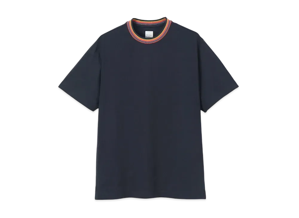 Paul Smith Artist Stripe Rib Short Sleeve Cut And Sew "Navy"