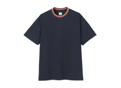 Paul Smith Artist Stripe Rib Short Sleeve Cut And Sew "Navy"