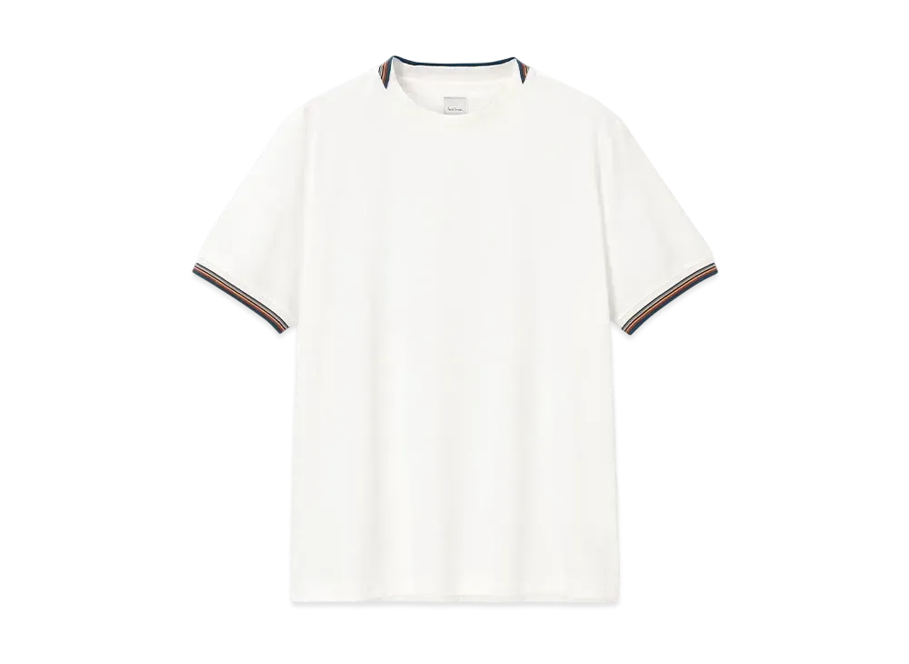 Paul Smith Signature Striped Rib Short Sleeve Cut And Sew "White"