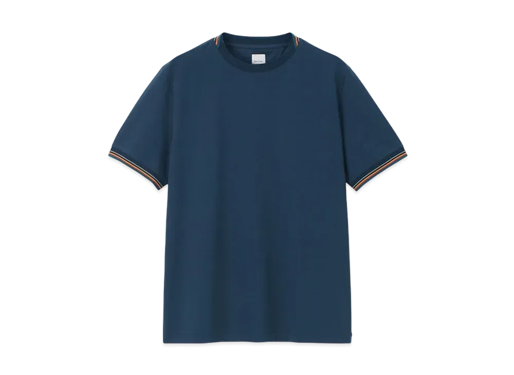 Paul Smith Signature Striped Rib Short Sleeve Cut And Sew "Navy"