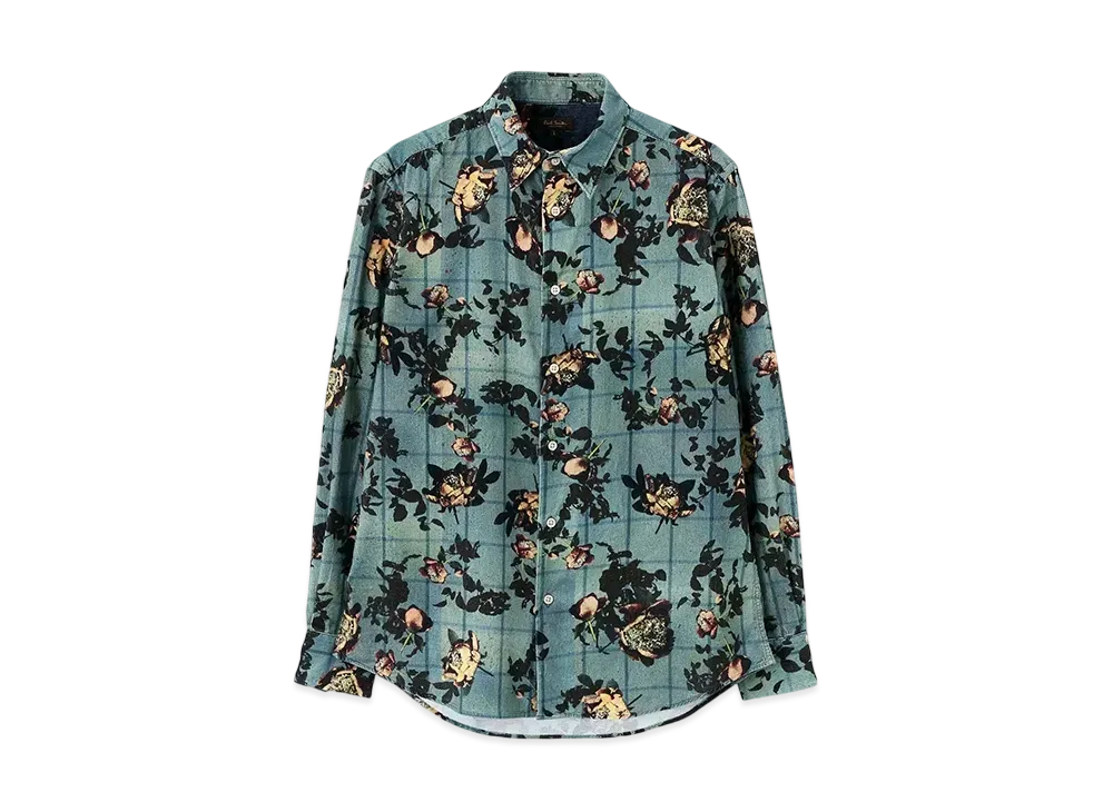 Paul Smith Dark Film Print Corduroy Shirt "BlueGreen"