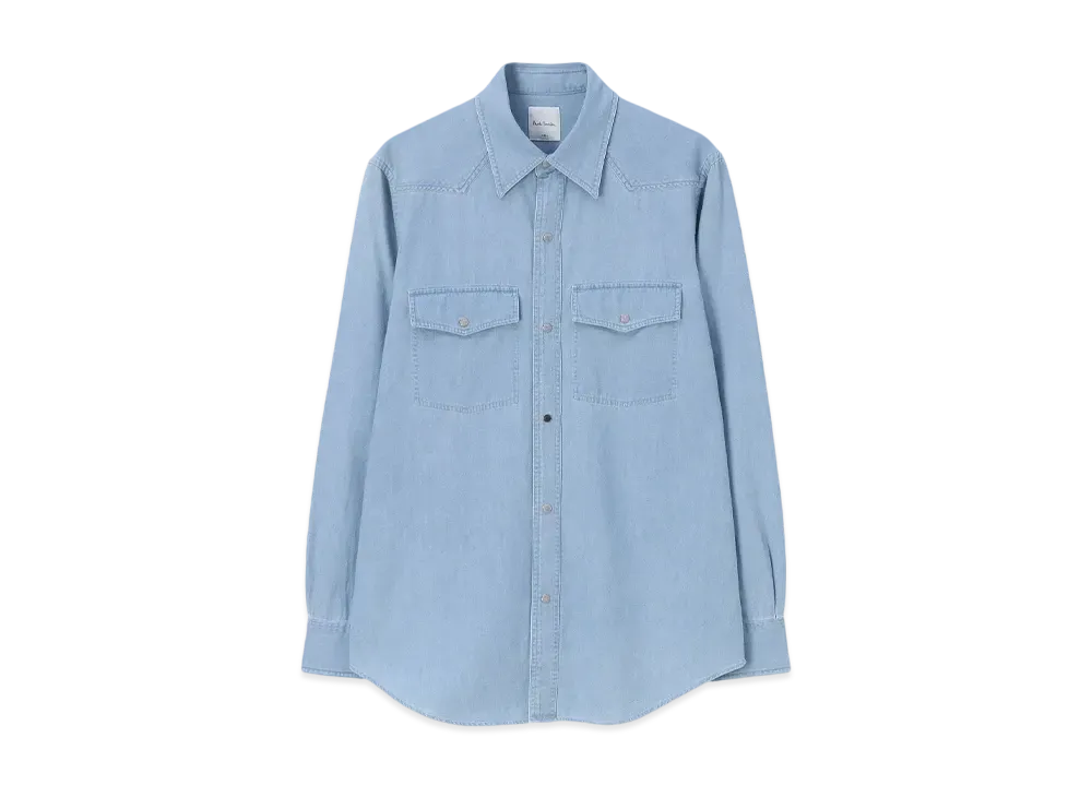 Paul Smith Artist Stripe Embroidered Western Shirt "LightIndigo"