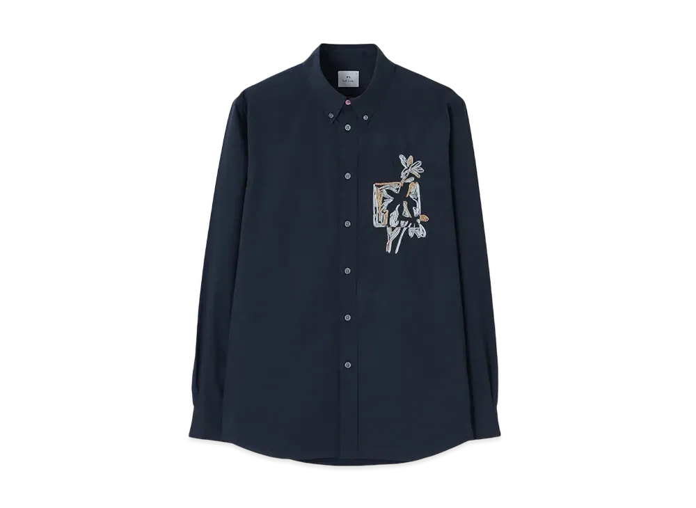 Paul Smith Drawn Floral Embroidery Shirt "Navy"