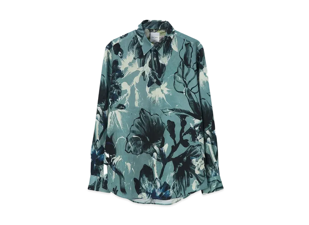 Paul Smith Painted Leaf Shirt "GrayishBlue"