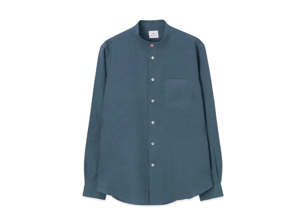 Paul Smith Cool Linen Band Collar Shirt "GrayishBlue"