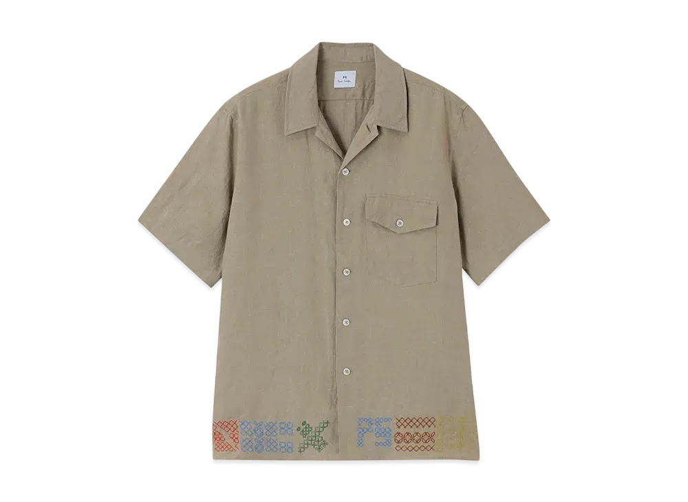 Paul Smith Cross Stitch Open Collar Shirt "Beige"