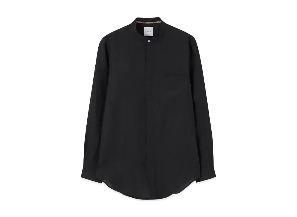 Paul Smith Colored Linen Band Collar Shirt "Black"