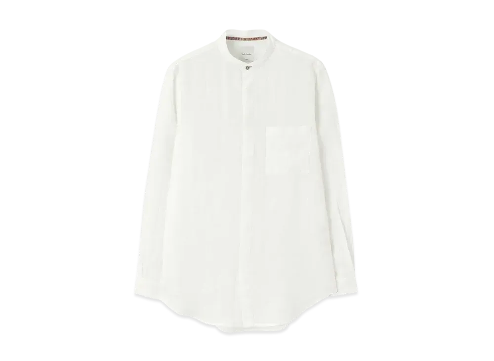 Paul Smith Colored Linen Band Collar Shirt "White"