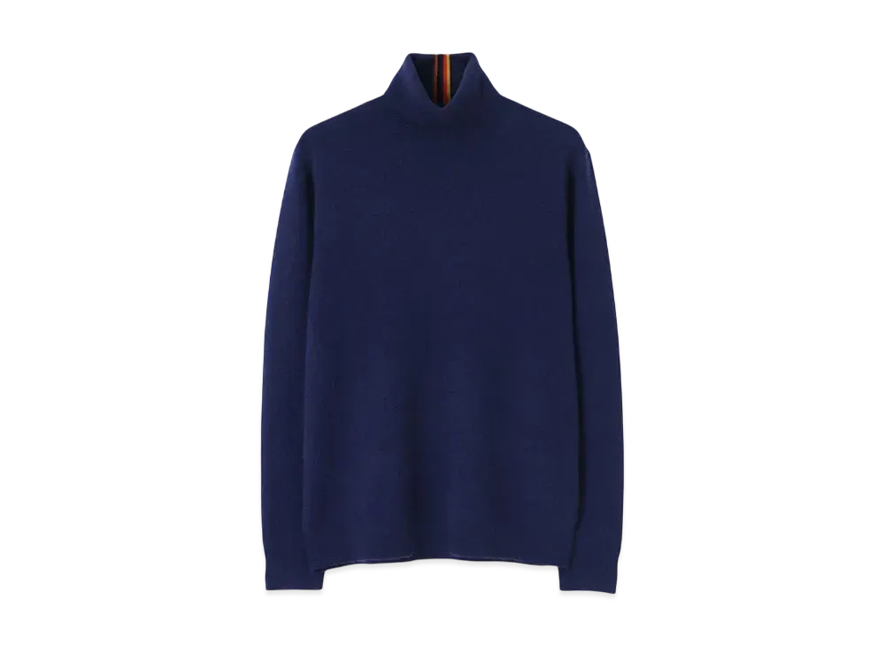Paul Smith Artist Stripe Point Cashmere Turtle Knit "IndigoBlue"