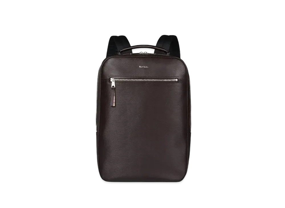 Paul Smith Straw Grain Leather Backpack "DarkBrown"