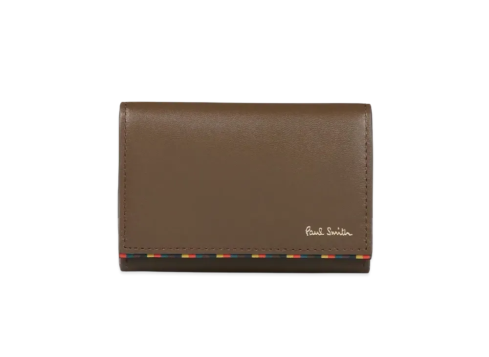 Paul Smith Bright Stripe Trim Business Card Holder "Brown"
