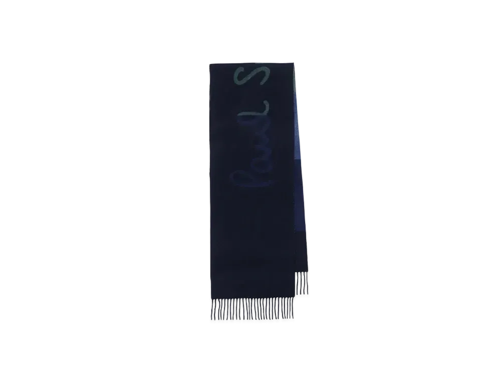Paul Smith Big Logo Reversible Wool Scarf "Navy"