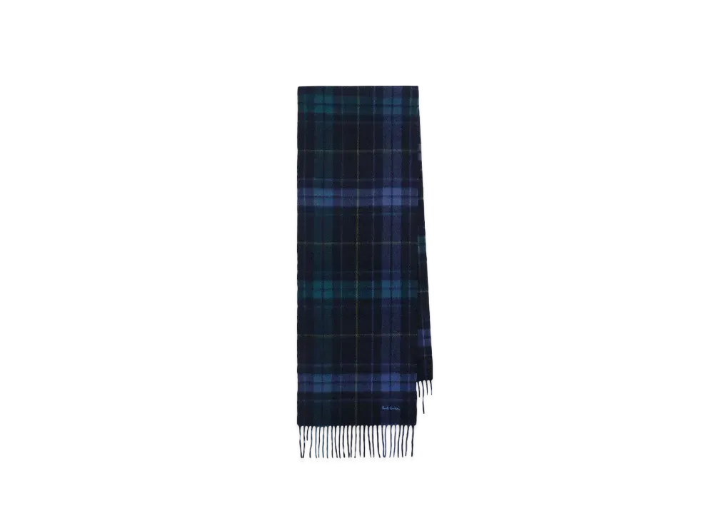 Paul Smith Modern Tartan Cashmere Blend Scarf "Navy"