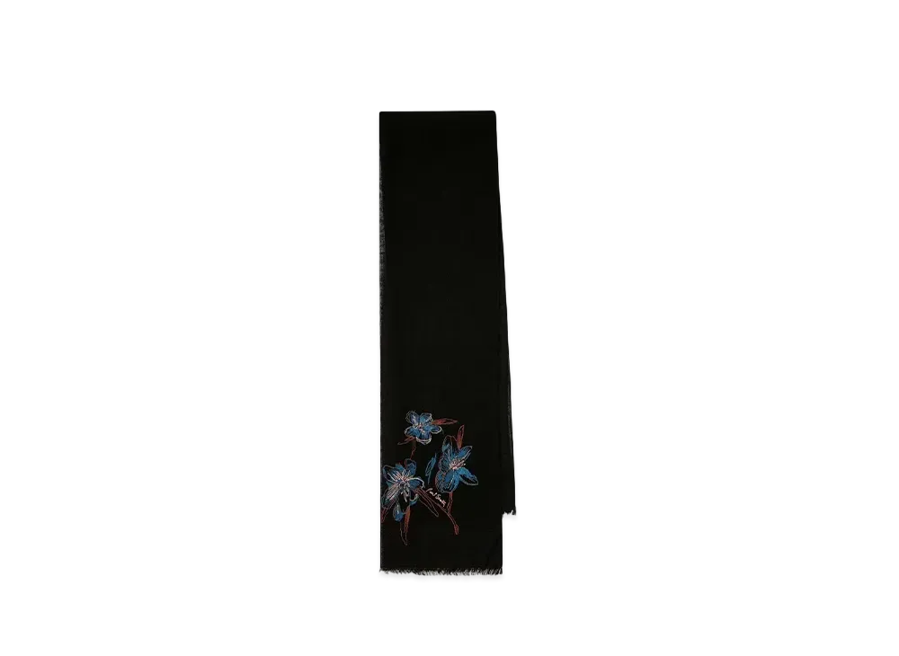 Paul Smith Magnolia Embroidered Scarf "Black"