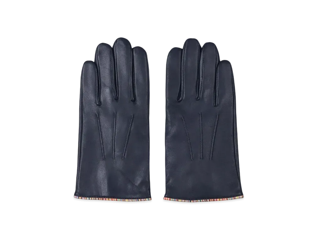 Paul Smith Signature Stripe Piping Leather Gloves "Navy"
