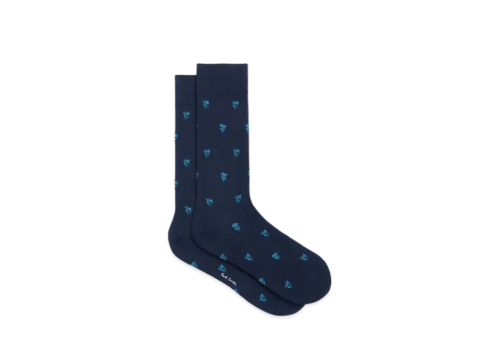 Paul Smith Stem Floral Socks "Navy"