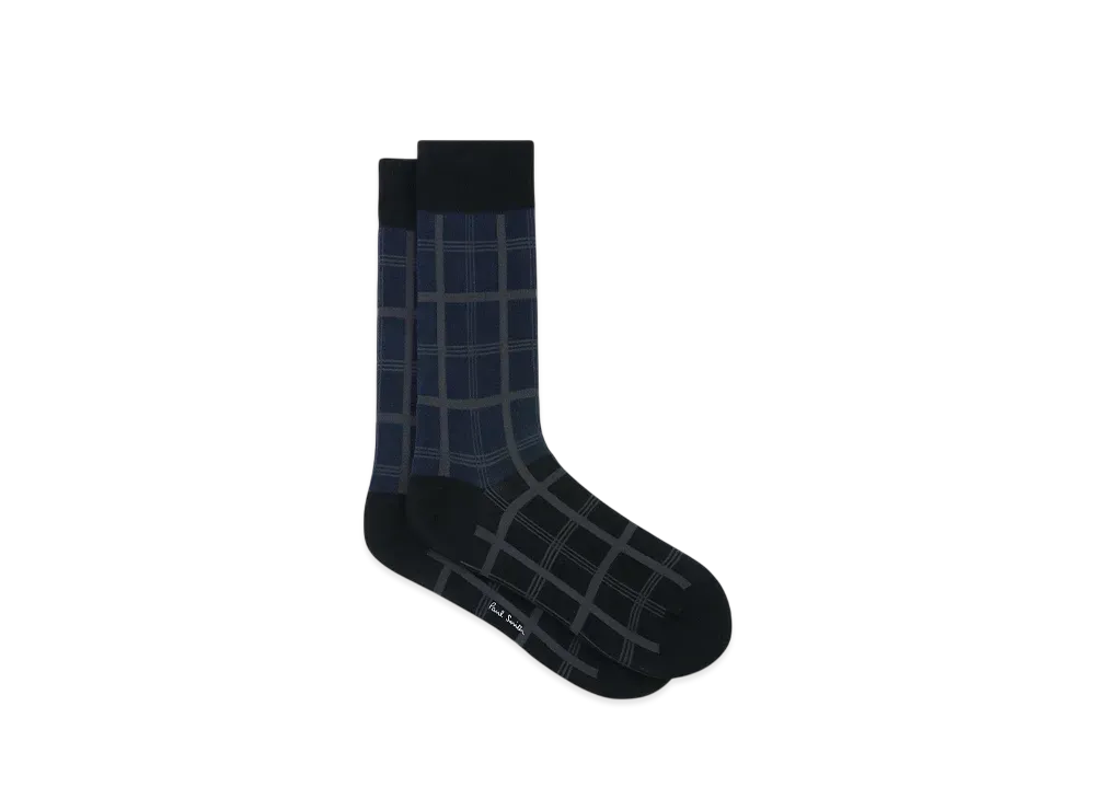 Paul Smith Bicolor And Checked Socks "Navy"
