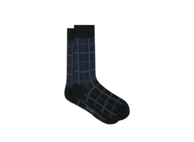 Paul Smith Bicolor And Checked Socks "Navy"