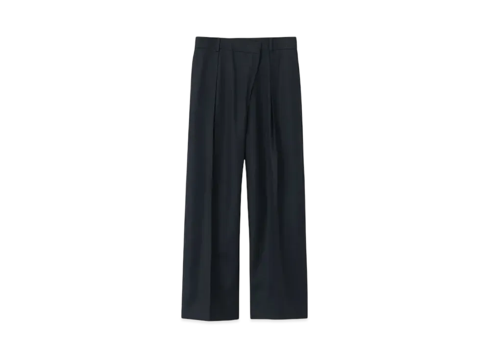 Paul Smith Women's Wool Flannel Tucked Wide Pants "Navy"
