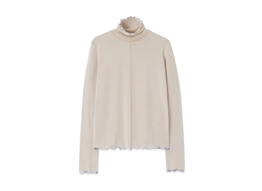 Paul Smith Women's Mellow Ruffle Turtleneck Cut and Sewn "Ecru"