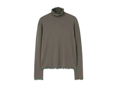 Paul Smith Women's Mellow Ruffle Turtleneck Cut and Sewn "Kahaki"