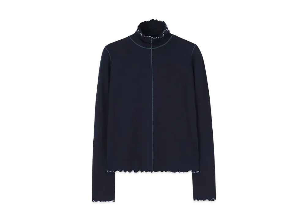 Paul Smith Women's Mellow Ruffle Turtleneck Cut and Sewn "Navy"