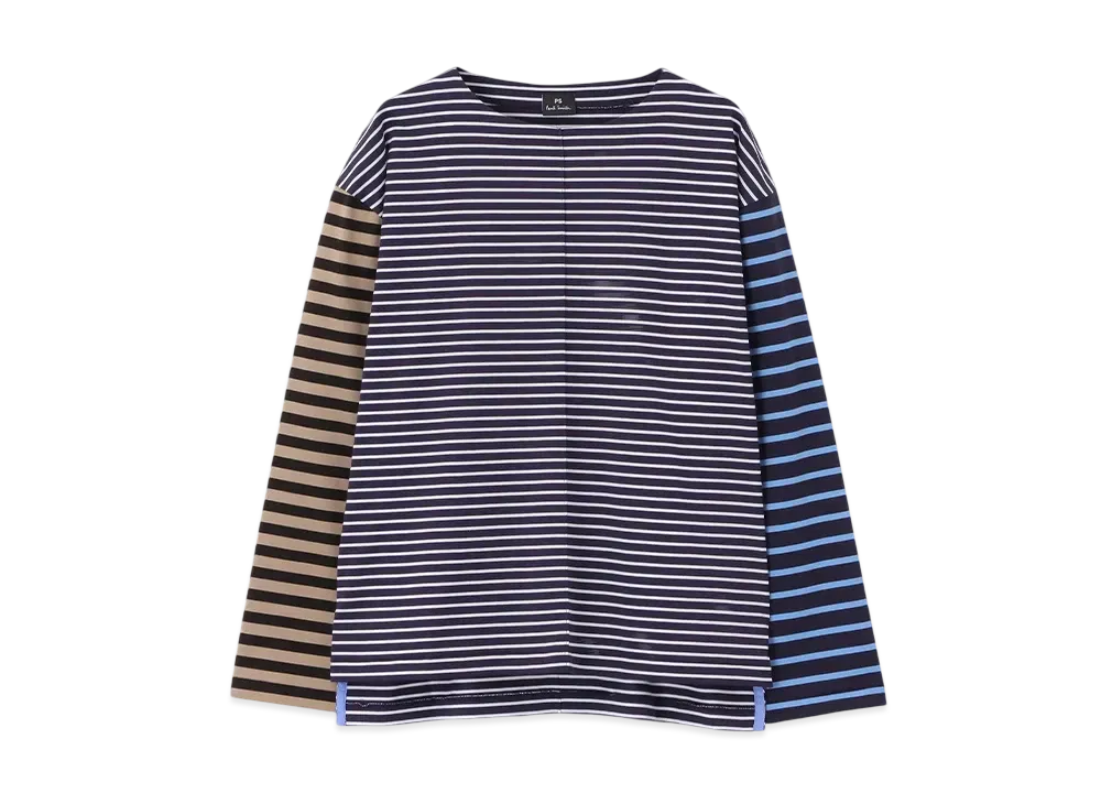 Paul Smith Women's Mixed Border Long Sleeve T-Shirt "Navy"