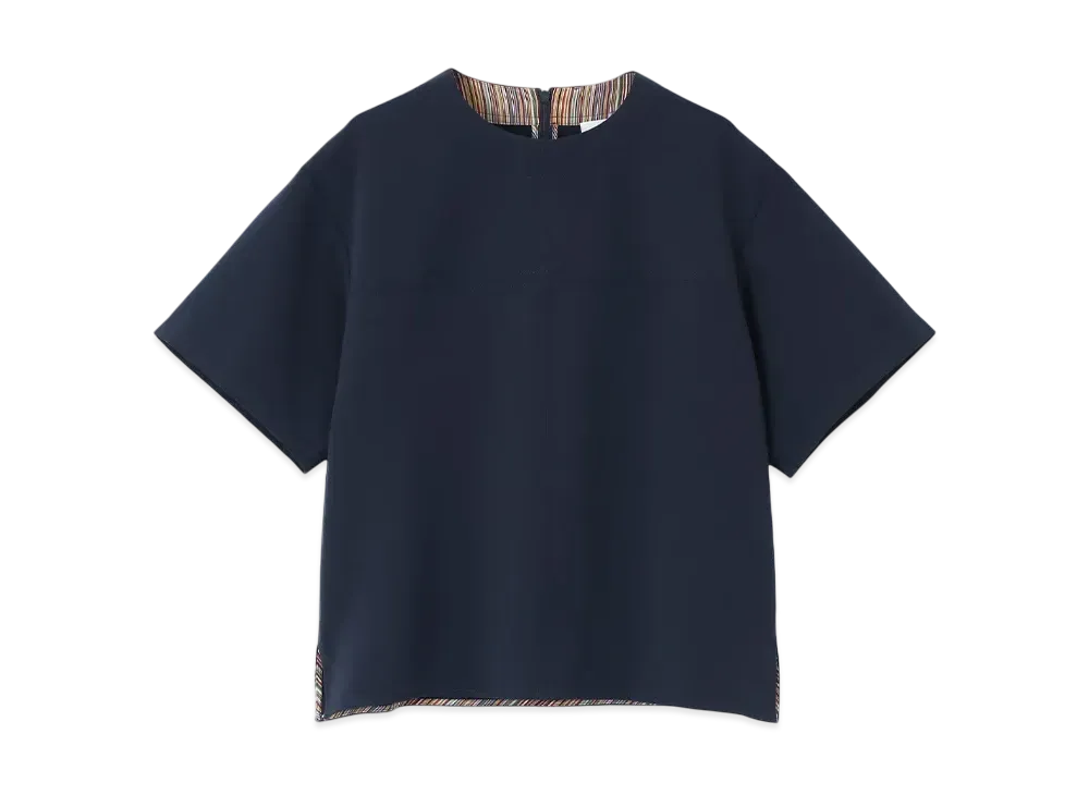 Paul Smith Women's Signature Striped Piping Short Sleeve Blouse "Navy"