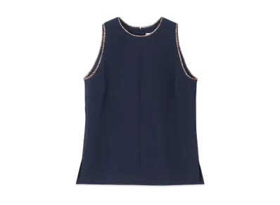Paul Smith Women's Signature Striped Piping Jersey Blouse "Navy"