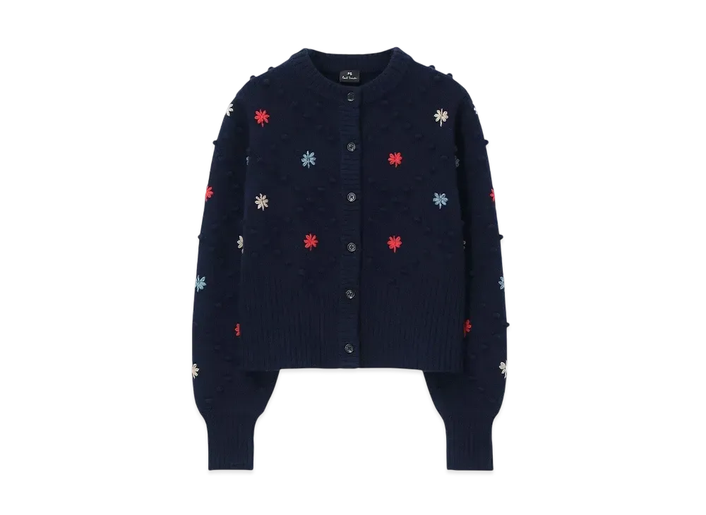 Paul Smith Women's Embroidered Chunky Knit Cardigan "Navy"
