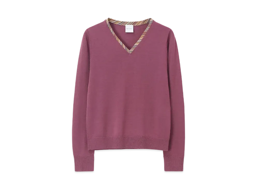 Paul Smith Women's Point Stripe V-Neck Knit "Rose"
