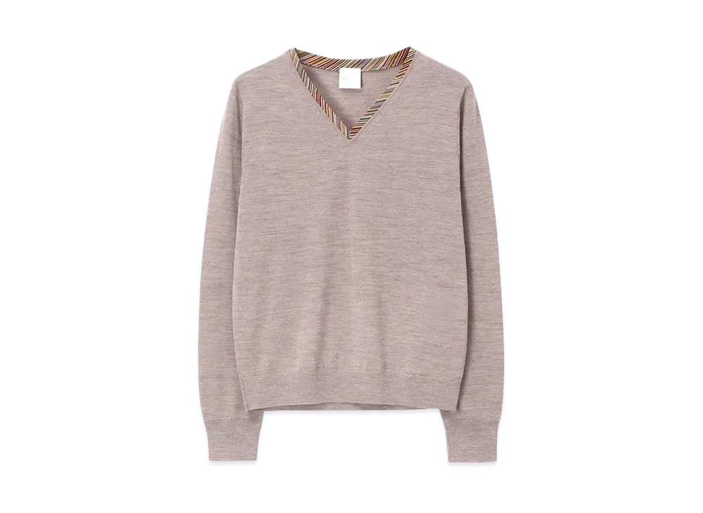 Paul Smith Women's Point Stripe V-Neck Knit "SandBrown"