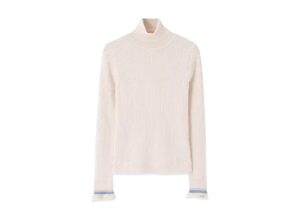 Paul Smith Women's Sheer Ruffle Turtleneck Knit "Ecuru"