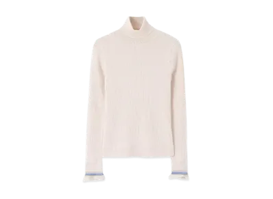 Paul Smith Women's Sheer Ruffle Turtleneck Knit "Ecuru"