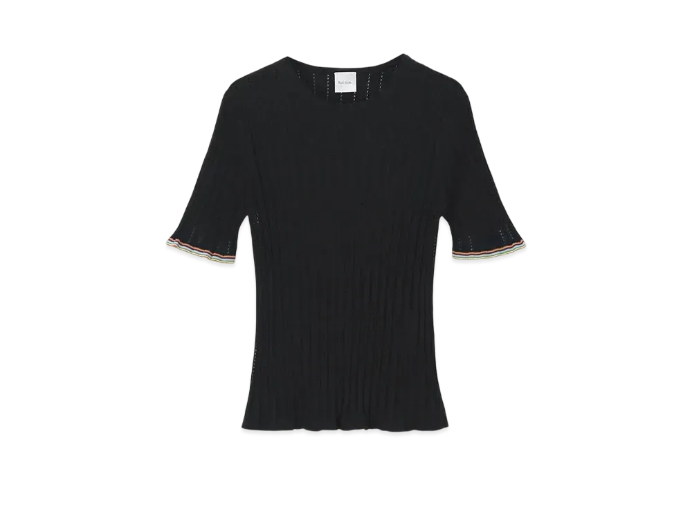 Paul Smith Women's Signature Stripe Eyelet Knit "Black"
