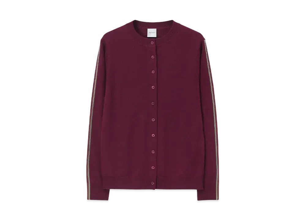 Paul Smith Women's Signature Striped Sleeve Cardigan "Burgundy"