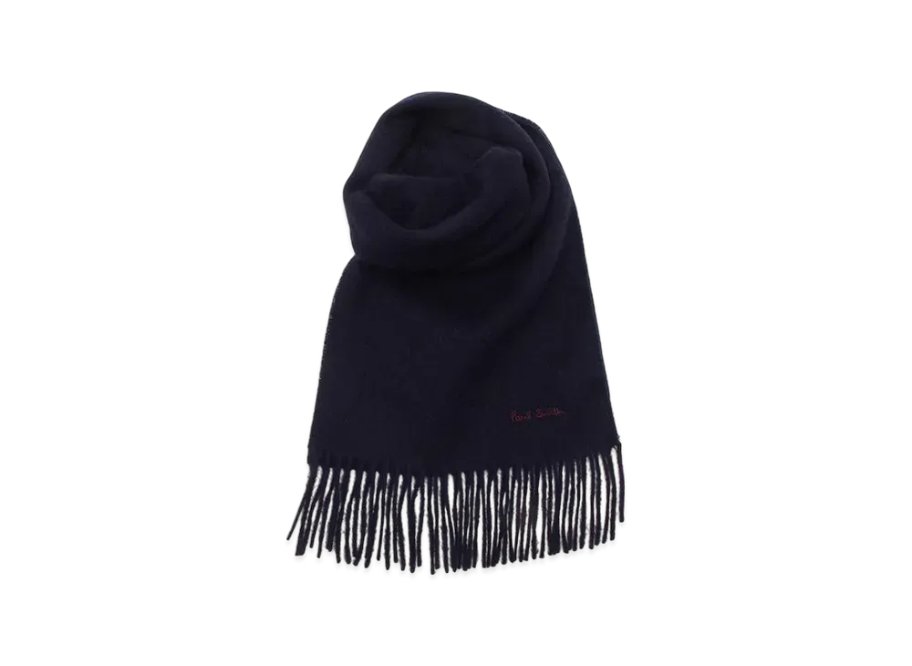 Paul Smith Scarf Logo Fringe Lambswool "Navy"