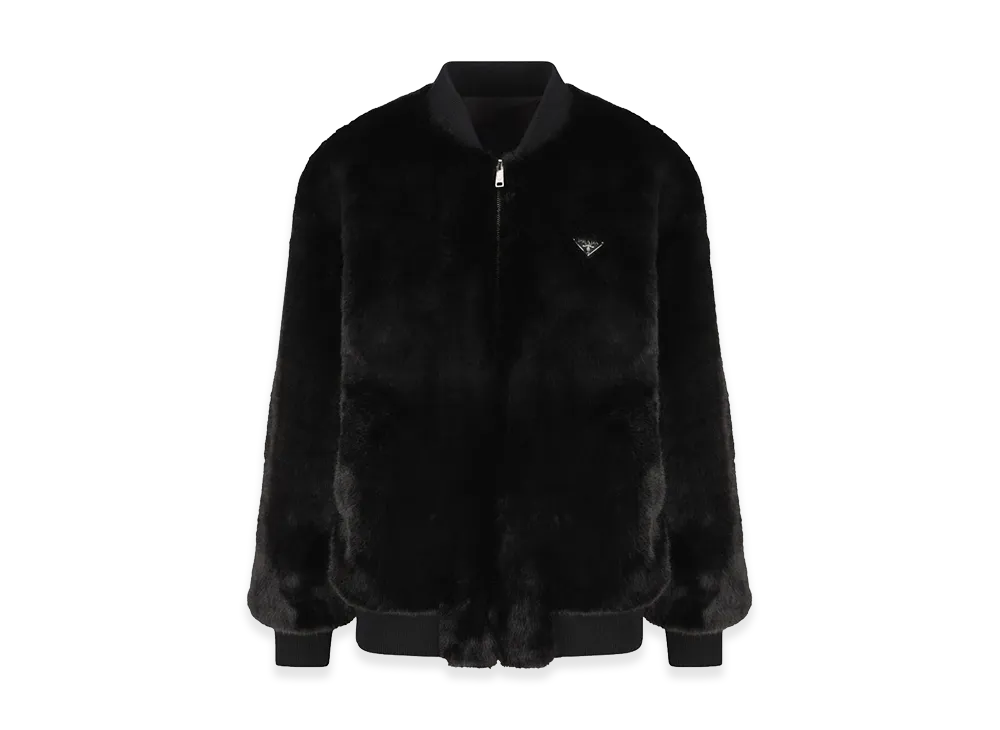 PRADA Women's Eco-Fur And Re-Nylon Reversible Bomber Jacket "Black"