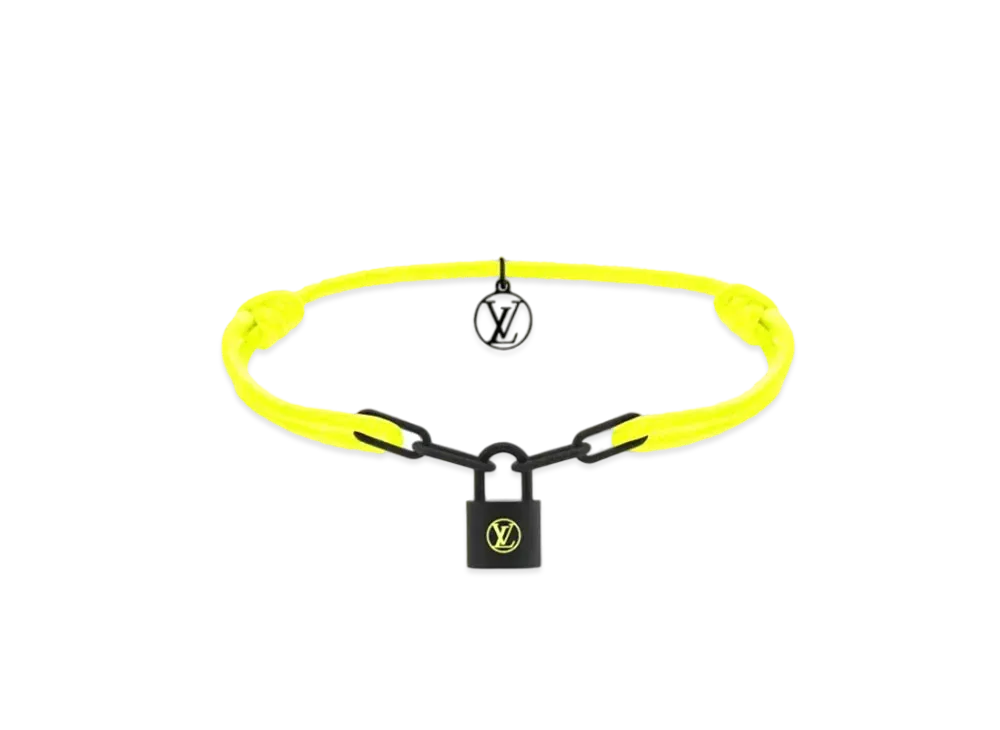 Louis Vuitton Silver Lockit Bracelet Polyester Cord "Jaune Fluo"